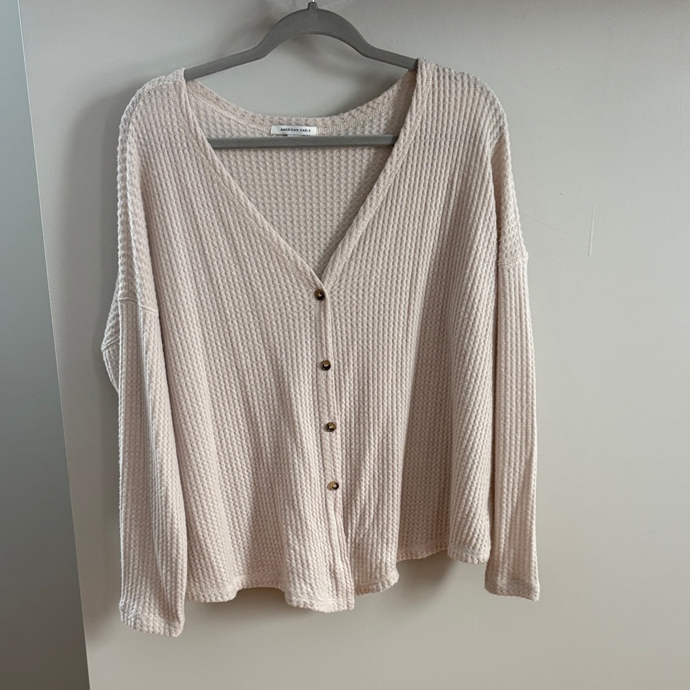 American Eagle Cream Waffle Knit Top